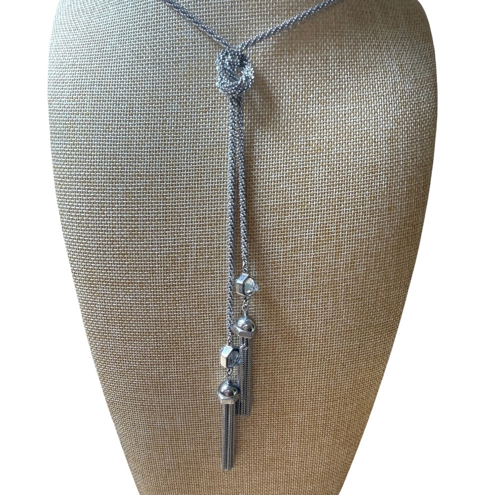 Silver Tassel Crystal Lariat Boho Glam Necklace Banana‎ Republic